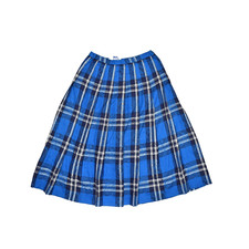 Vintage Pendleton Blue Plaid Wool Pleated Midi Skirt Size 12 USA Made Plaid