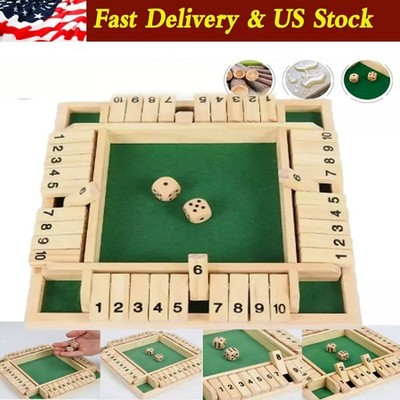 NEW 4-Player Shut The Box Dice Game Wooden Family Party Porch Pub Bar Board Game