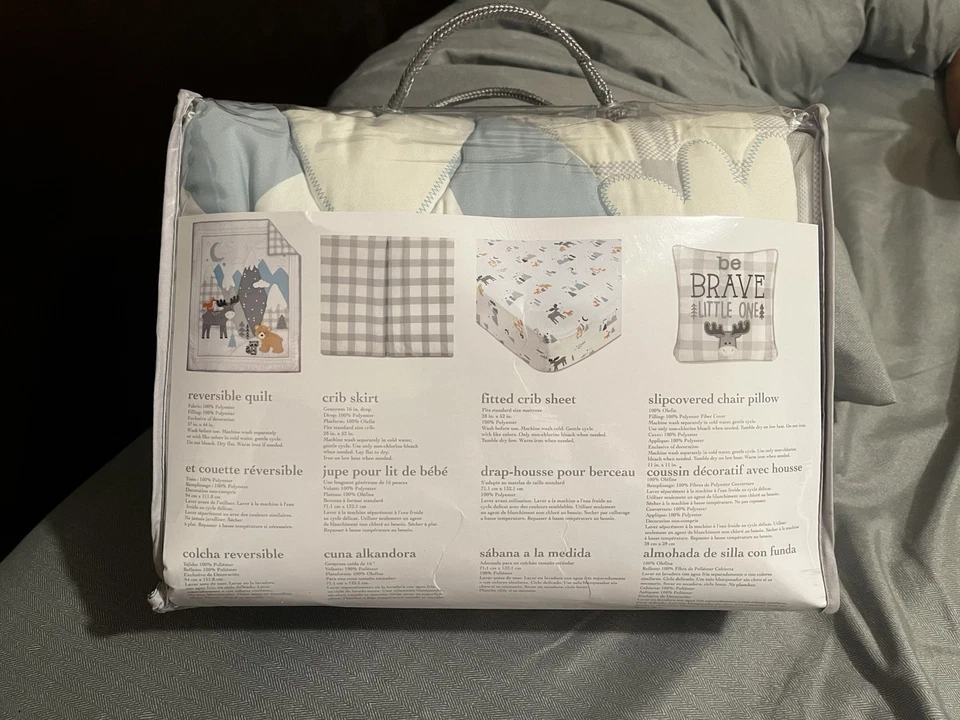 Wendy Bellissimo Juego de 4 piezas de ropa de cama para cuna de bebé (alce gris y oso) Foto 2 de 4