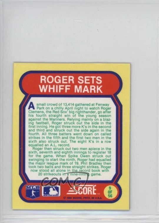 1988 Score Do You Remember? Inserts Roger Clemens #9 - Image 2 of 2