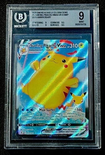 2021 POKEMON CELEBRATIONS 007/025 SURFING PIKACHU VMAX FULL ART HOLO BGS 9
