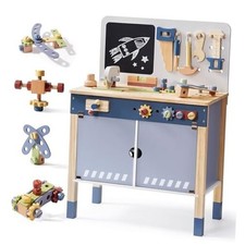 Kids Tool Bench, Wooden Tool Workbench for Toddler, Tool Bench with Play Blue