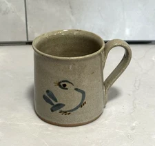 Vintage 1993 Jugtown Ware Hand Painted Bird Glazed Mug 3" Tall