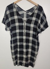 Madewell Women's Sz. M Front Zip Black Buffalo Check Tunic Sheath Dress