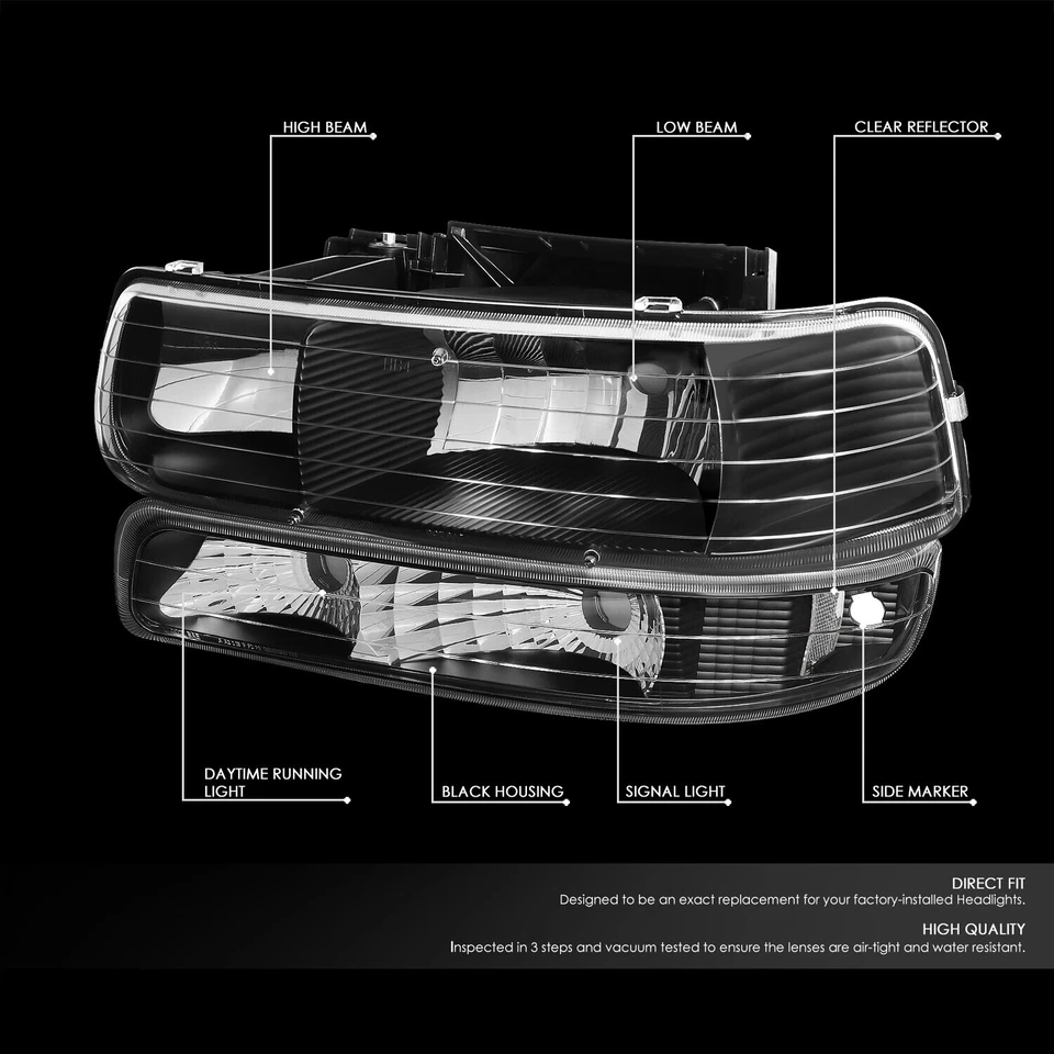 FARO PARACHOQUES NEGRO TRANSPARENTE + BARRA LED LUZ FRENO TRASERO AJUSTE 99-02 CHEVY SILVERADO Foto 4 de 4