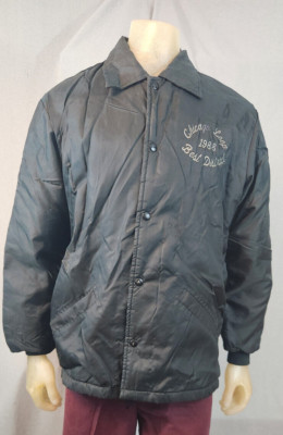 Vintage F&C Sportswear Satin Black Chicago Loop 1988 MEDIUM Lined Jacket Coat