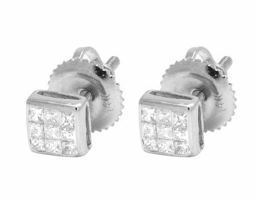 14K Weißgold unsichtbare Prinzessin quadratische echte Diamant Ohrstecker 0,25ct 4mm - Bild 4 von 6