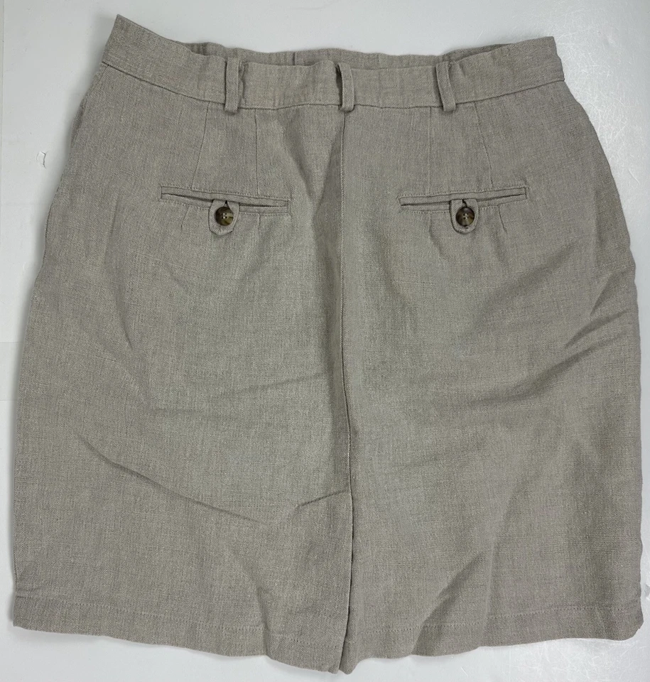 "Falda lápiz vintage años 90 para mujer 30"" cintura alta beige mezcla de lino minimalista" Foto 4 de 4