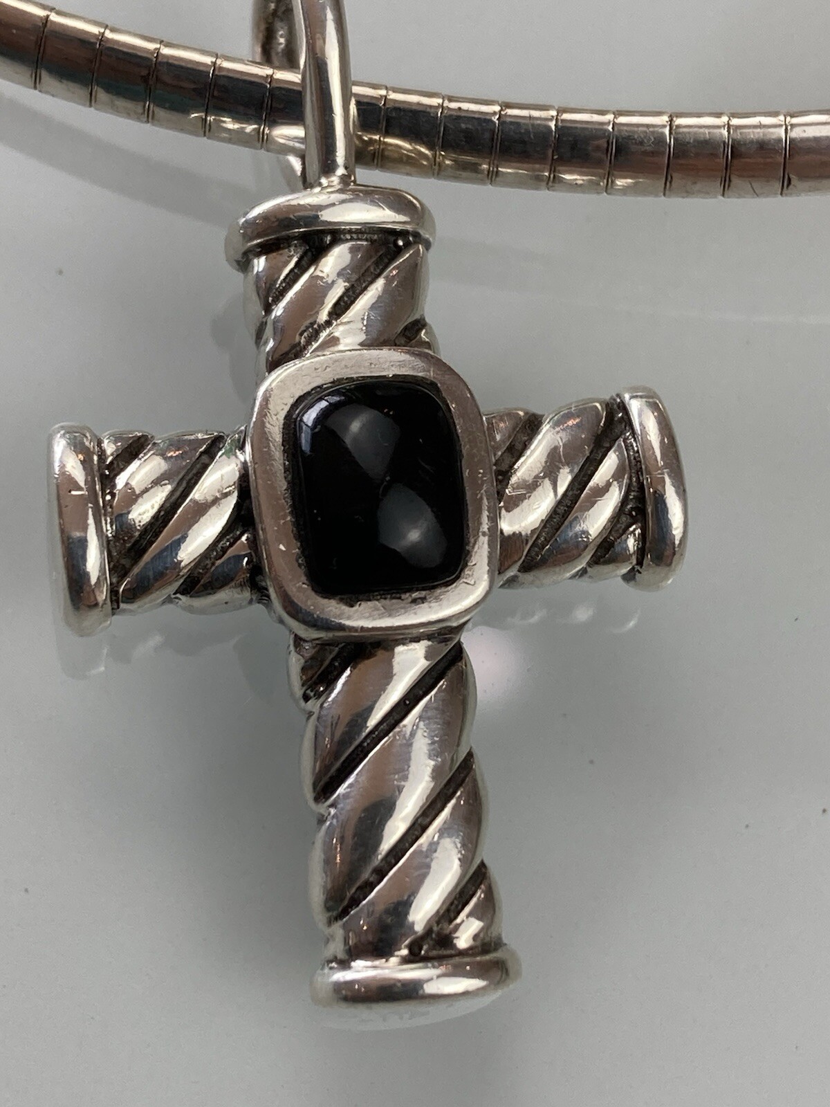 Sterling 925 Solid Silver Black Onyx Cabochon Cro… - image 11