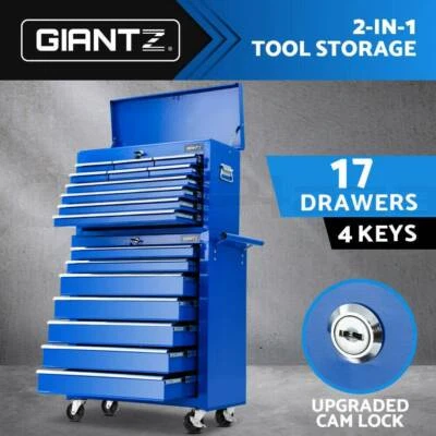 17 Drawers Tool Box Trolley Chest Cabinet Cart Garage Blue Perth