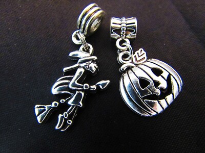 HALLOWEEN CHARMS WITCH BROOM PUMPKIN FOR EUROPEAN BRACELET SCARY + Bag