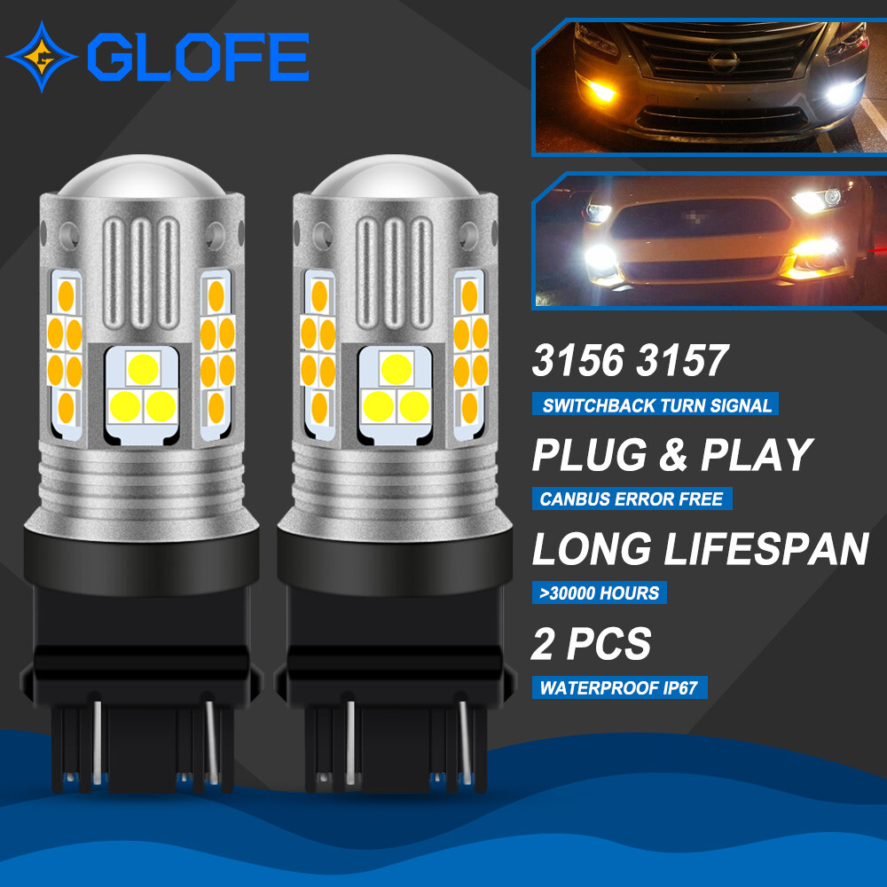 2X 3157 3156 Switchback White Amber LED Turn Signal Light Bulbs