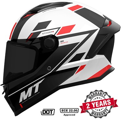 MT STINGER 2 FULL FACE ECE22.06 DOT MOTORCYCLE HELMET ZIVZE BLACK WHITE RED
