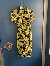 DIANE VON FURSTENBERG DVF Collared Pockets Fit Flare Dress Size 2 Leaf Hawaiian