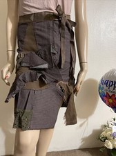 Women&rsquo;s Brown Cotton Casual Asymmetric Ruffle Tied Buttons Zipper Size S Skirt