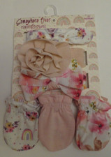 NEW Danbar Global Set of 3 Head Bows with matching mitts newborn girls