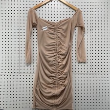 NEW Pretty Little Thing Off The Shoulder Ruched Dress Brown Womens Size 8 NWT