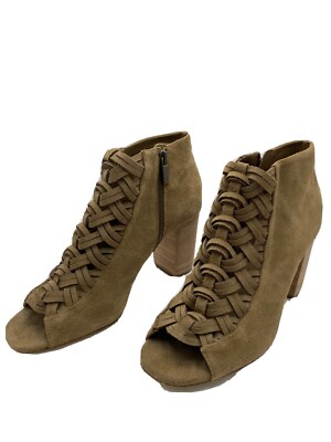 MICHAEL KORS Westley Woven Ankle Booties Logo Desert Suede Shoe Heels Sz10 