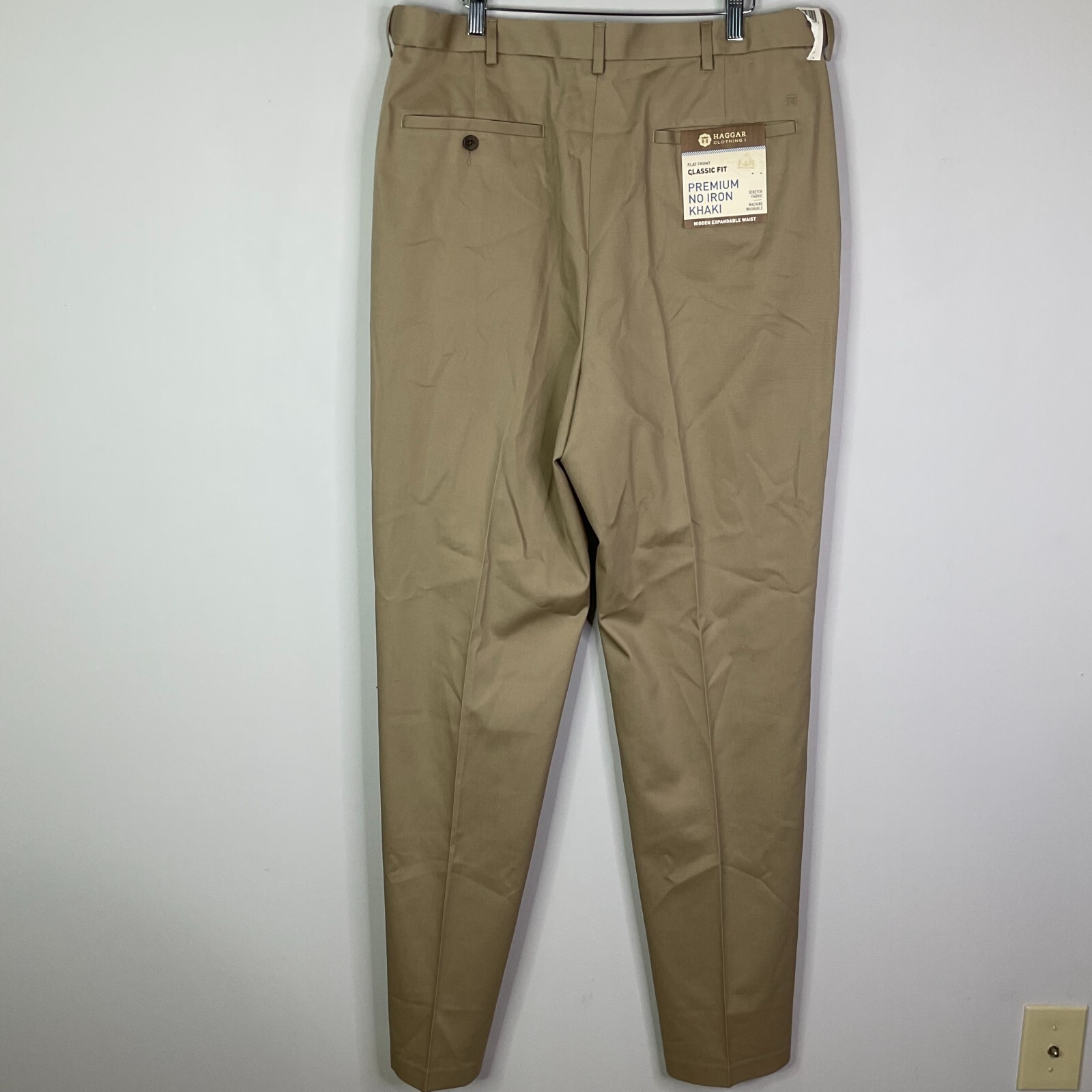 Haggar Pants Mens Size 36X36 Tall Flat Front Classic Fit Khaki Stretch