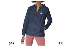 adidas womens Logo Windbreaker running jacket Full zip with hood, Ink, XSmall US