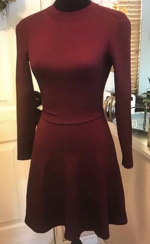 Long Sleeve Ponte Dress Burgundy 