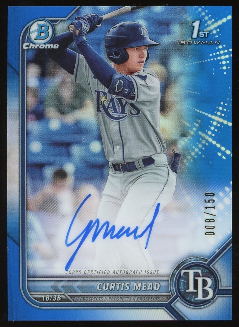 2022 Bowman Chrome Curtis Mead 1st Bowman Blue Refractor Auto #d 008/150 Rays