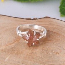 Solid 925 Sterling Silver Gorgeous Sun Stone Gemstone Prong Set Engagement Ring
