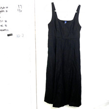 Old Navy Dress Womens M Midi Linen Blend Sweetheart Neck Smocked Back Black