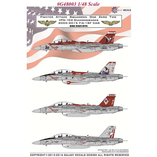 GALAXY G48003 OR G72003 1/48 1/72 Scale F/A-18F VFA-102 Diamondbacks Decals - Picture 16 of 27
