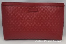 New Gucci Shoulder Bag Embossed Leather Micro GG Guccissima Red, 607723