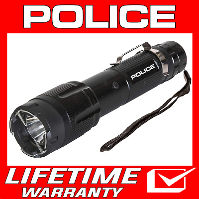 POLICE Stun Gun 1159 Heavy Duty Metal Rechargeable LED Flashlight Black