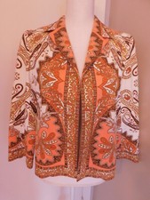 Womens Size 6 Talbots Paisley Salmon Coral Brown White Woven Lined Blazer Jacket