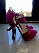 PRADA Heels / Magenta Prada Round Toe Suede P...