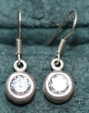 Sterling Silver CZ Dangle Drop Earrings - 925 Marked