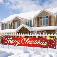 Christmas Banner 118x20 Inch Merry Christmas Backdrop Xmas Wall Decoration wi...