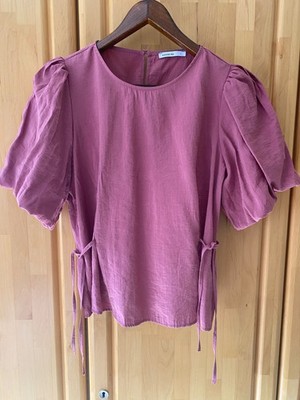   RESERVED Bluse/Shirt in Mauve mit Puffärmeln & Bindebändern   Gr. L