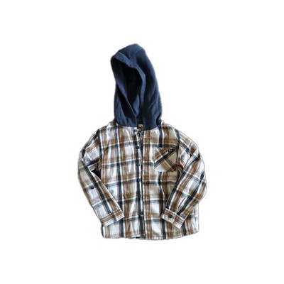 Dkny Long Sleeve Plaid Button Up Hoodie Shirt Kids Boys Size 6