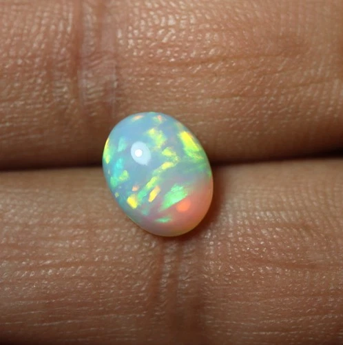 1.8 Ct Real AAA Flashy Multi Fire White Ethiopian Opal Oval Cabochon 10.3x8.1 MM