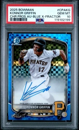 2025 Bowman Chrome Konnor Griffin Prospect Auto Blue Xfractor #38/150 PSA 10 GEM