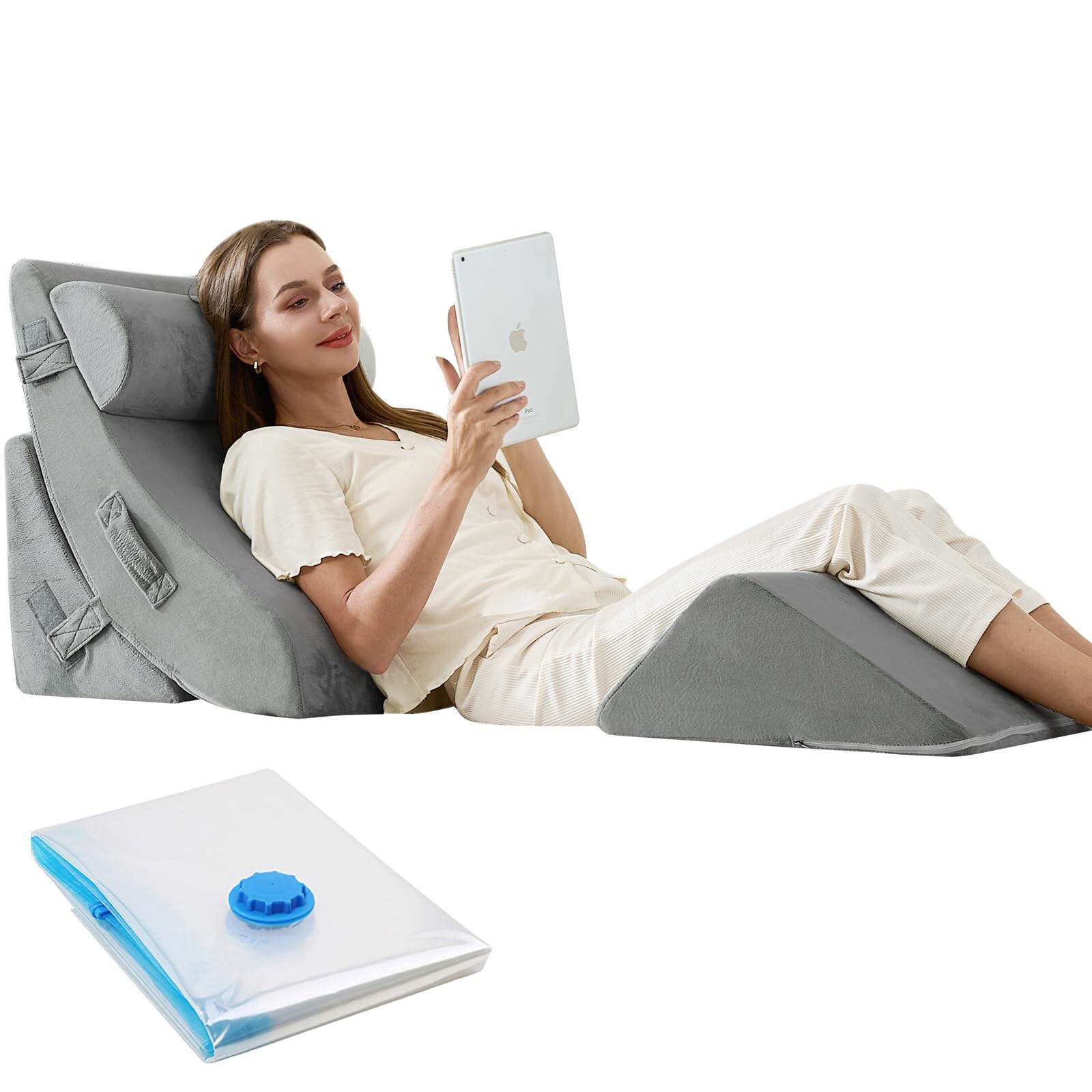 4PCS Orthopedic Bed Wedge Pillow Set with 45D Memory Foam for Post-Surgery Back Support