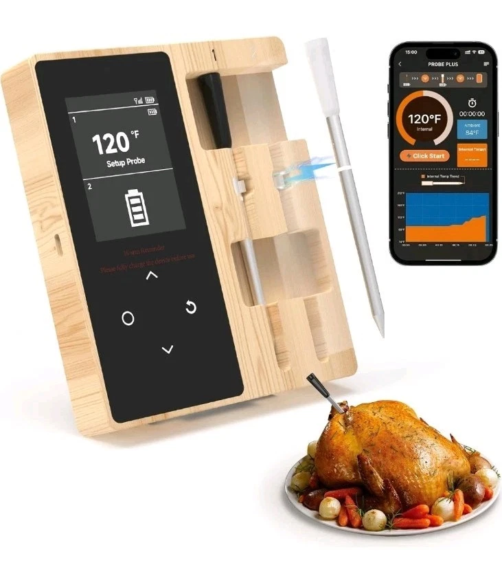 Smart Wireless Meat Thermometer with 2 Color-CodedProbes Standalone Display
Opens in a new window or