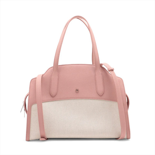 Loro Piana Sesia canvas x leather 2 Way Handbag Pink