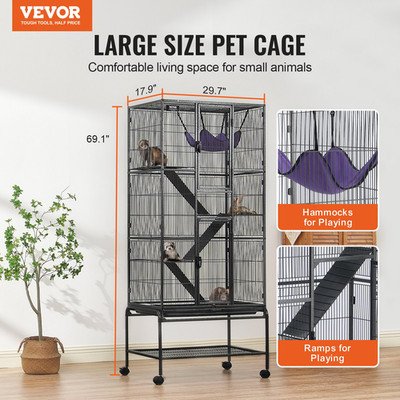 69'' Rolling Metal Ferret Cage, Large 4-Tier Critter Nation Cage, Bunny