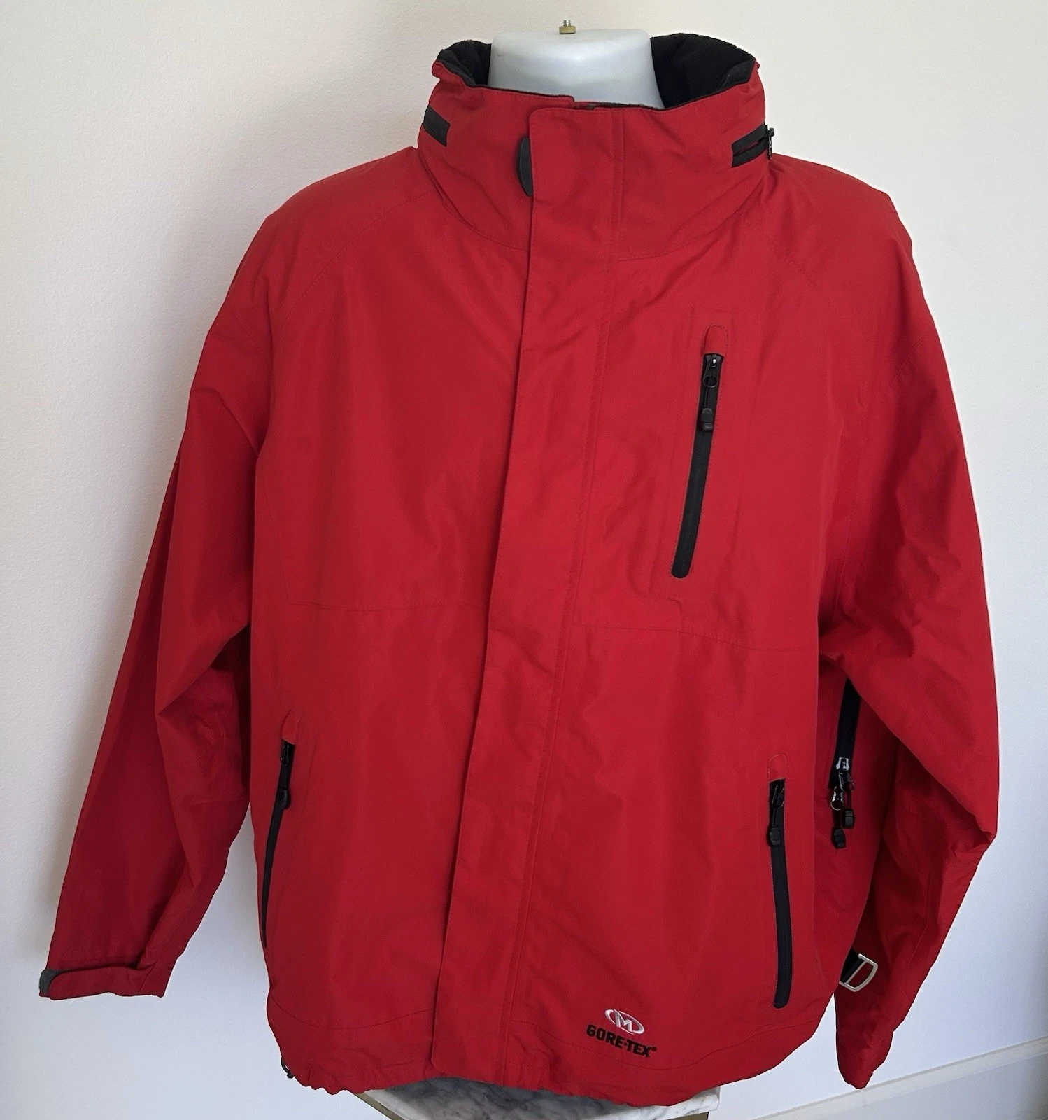 Marker Gore-Tex Ski Jacket Men's XL Red Waterproof Hooded Zip Pockets Snowboard
