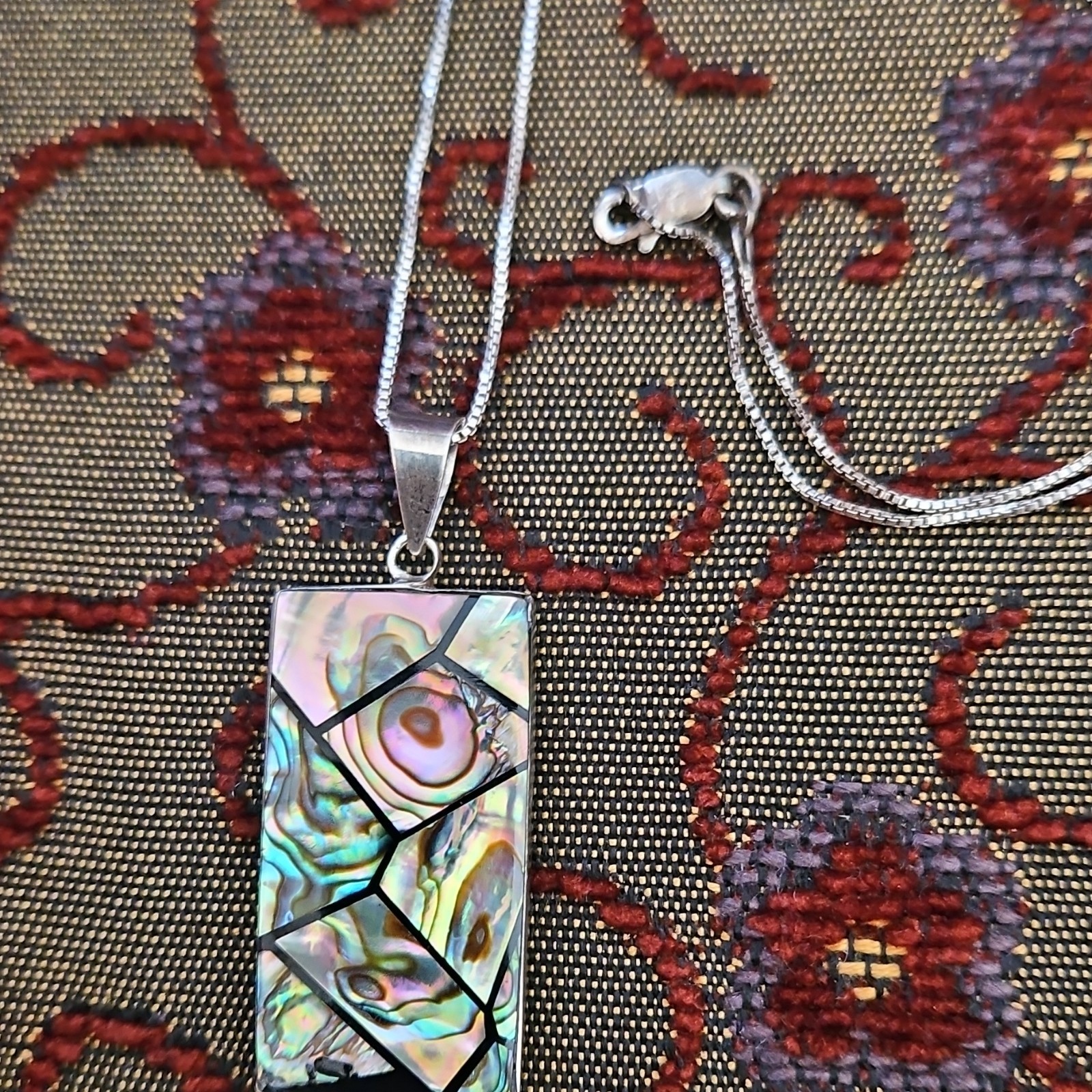 Sterling Silver 925 Abalone Rectangle Pendant Nec… - image 3