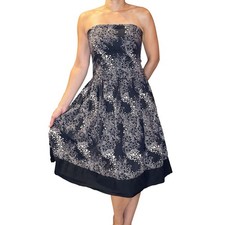 Floral Black and White Strapless Knee Length Dress