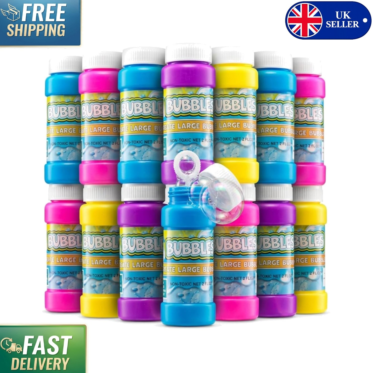 Exciting Party Bubbles for Kids - 24 Pack of 2-Oz Neon Bottles with Wands