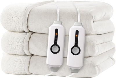 Electric Heated Blanket Queen Size 84''x90'' - Dual-Sided with Microplush & Sherpa