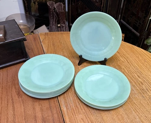 Vintage Fire King Jadeite Jane Ray Ribbed 9" Dinner Plates USA Set of 4