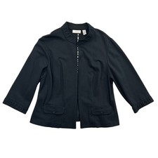 Chicos Jacket Blazer Womens 2 M Black Collarless 3/4 Sleeve Cardigan